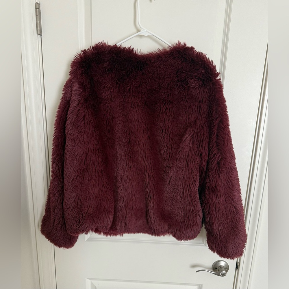 SIMPLY VERA WANG MAROON RED FAUX FUR GLAM FURRY RAVE SHERPA JACKET BURGUNDY - Picture 3 of 13